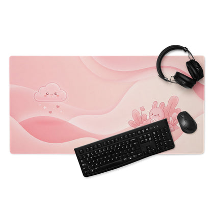 Pink Large Gaming Mouse Pad Cute Clouds And Bunnies