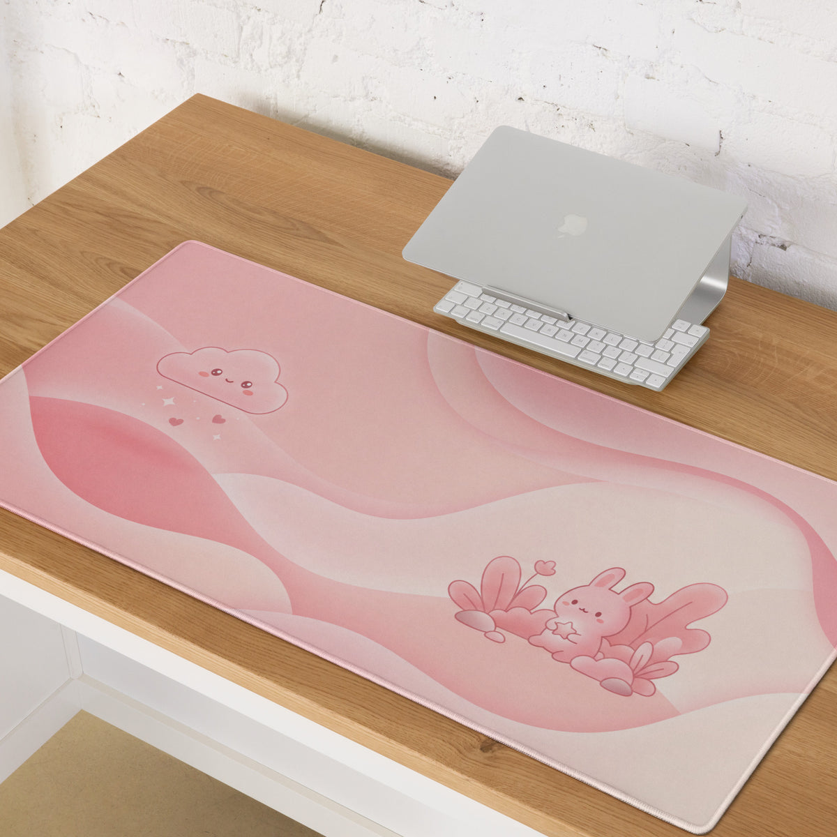 Pink Large Gaming Mouse Pad Cute Clouds And Bunnies