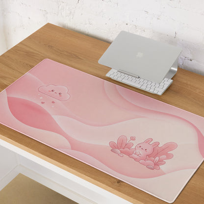 Pink Large Gaming Mouse Pad Cute Clouds And Bunnies