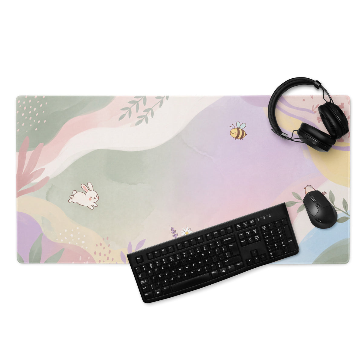 Pastel Floral Cute Gaming Mouse Pad With Bees