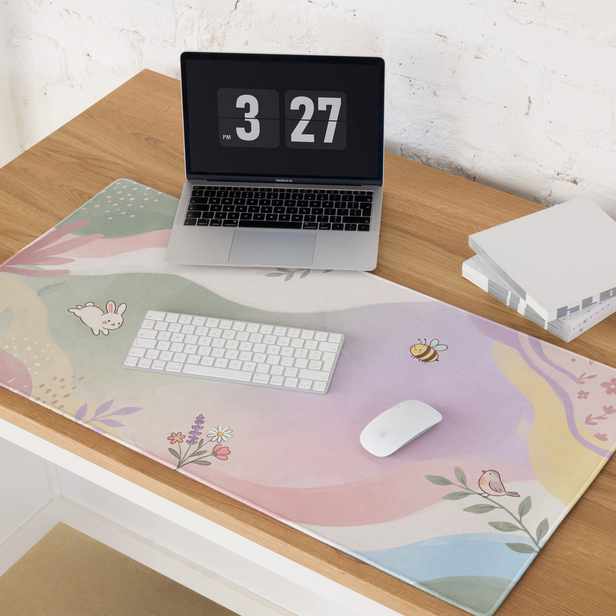 Pastel Floral Cute Gaming Mouse Pad With Bees