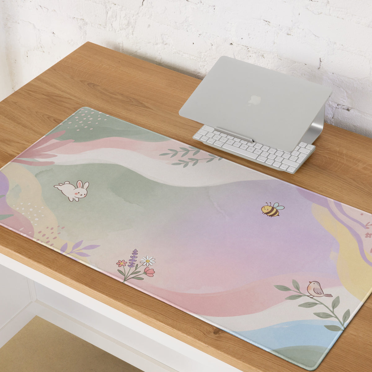 Pastel Floral Cute Gaming Mouse Pad With Bees