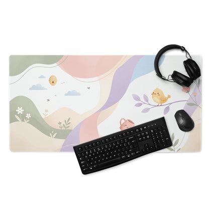 Cute Pink Rainbow Birds Gaming Mousepad