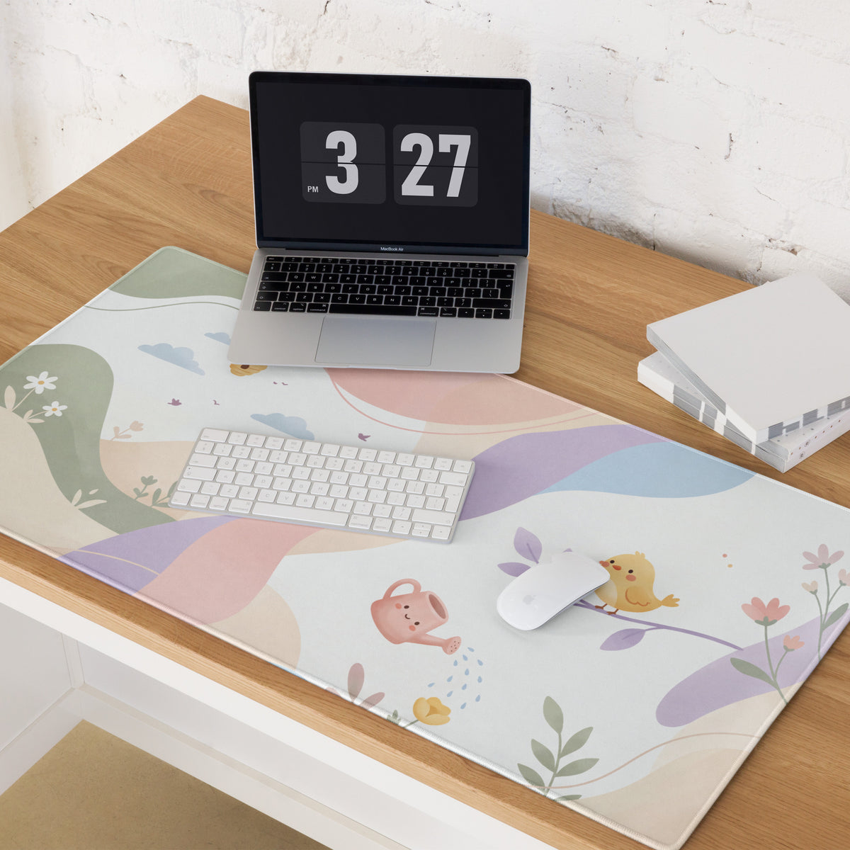 Cute Pink Rainbow Birds Gaming Mousepad