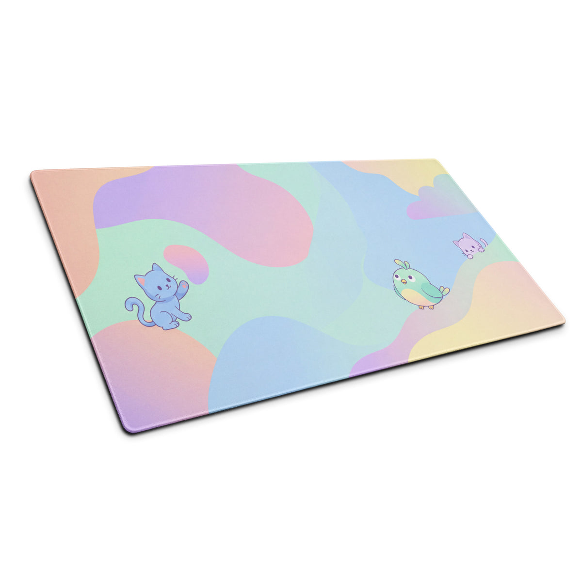 Pastel Cute Cat And Bird Gaming Mouse Pad