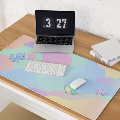 Pastel Cute Cat And Bird Gaming Mouse Pad