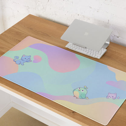 Pastel Cute Cat And Bird Gaming Mouse Pad