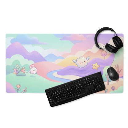 Pastel Rainbow Cute Gaming Mouse Pad With Clouds