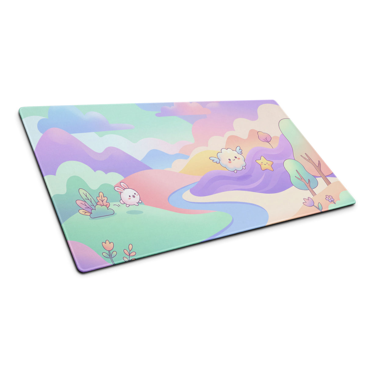 Pastel Rainbow Cute Gaming Mouse Pad With Clouds