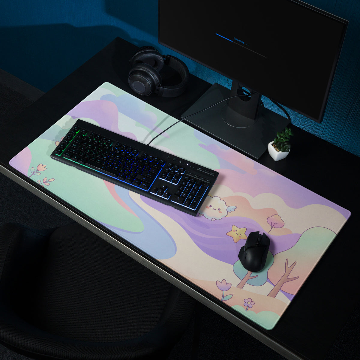 Pastel Rainbow Cute Gaming Mouse Pad With Clouds