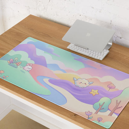 Pastel Rainbow Cute Gaming Mouse Pad With Clouds