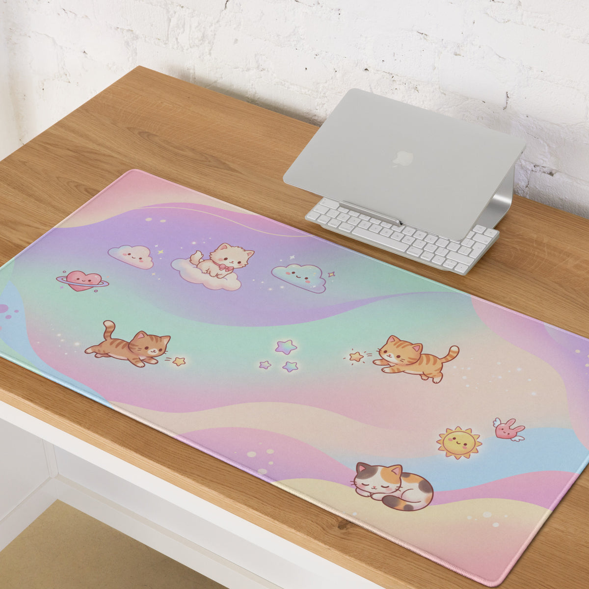 Pastel Cute Cats Rainbow Gaming Mouse Pad