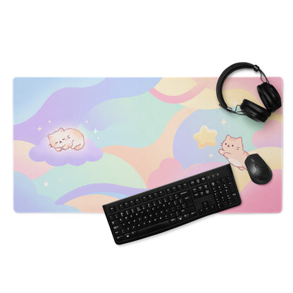 Pastel Cute Cats Gaming Mouse Pad Rainbow Clouds