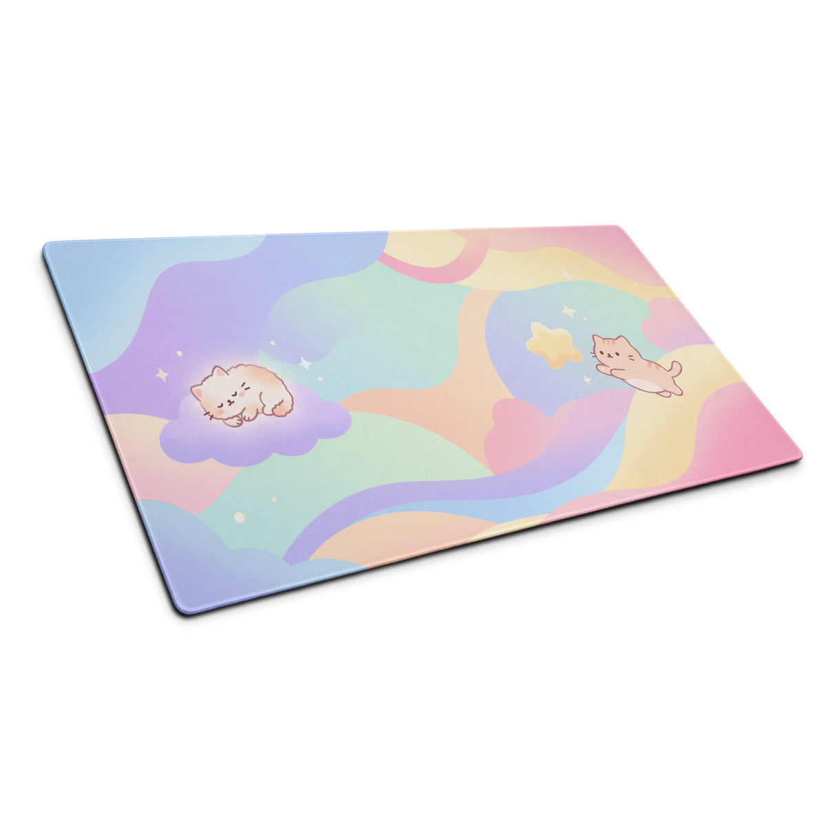 Pastel Cute Cats Gaming Mouse Pad Rainbow Clouds
