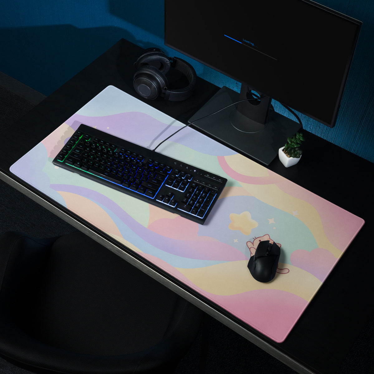 Pastel Cute Cats Gaming Mouse Pad Rainbow Clouds