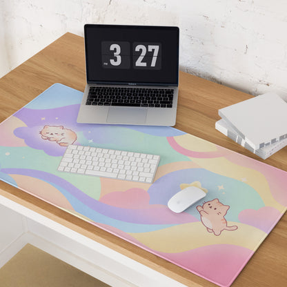 Pastel Cute Cats Gaming Mouse Pad Rainbow Clouds