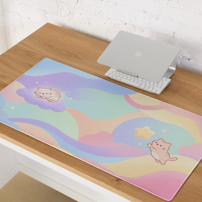 Pastel Cute Cats Gaming Mouse Pad Rainbow Clouds