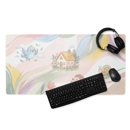 Pastel Rainbow Cute Gaming Mouse Pad With Cozy Scene