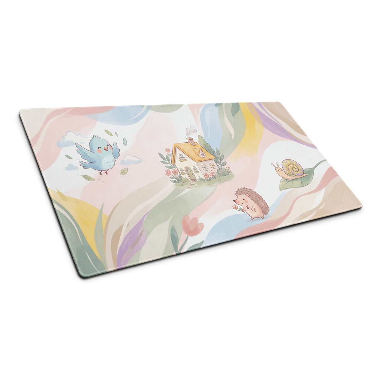 Pastel Rainbow Cute Gaming Mouse Pad With Cozy Scene