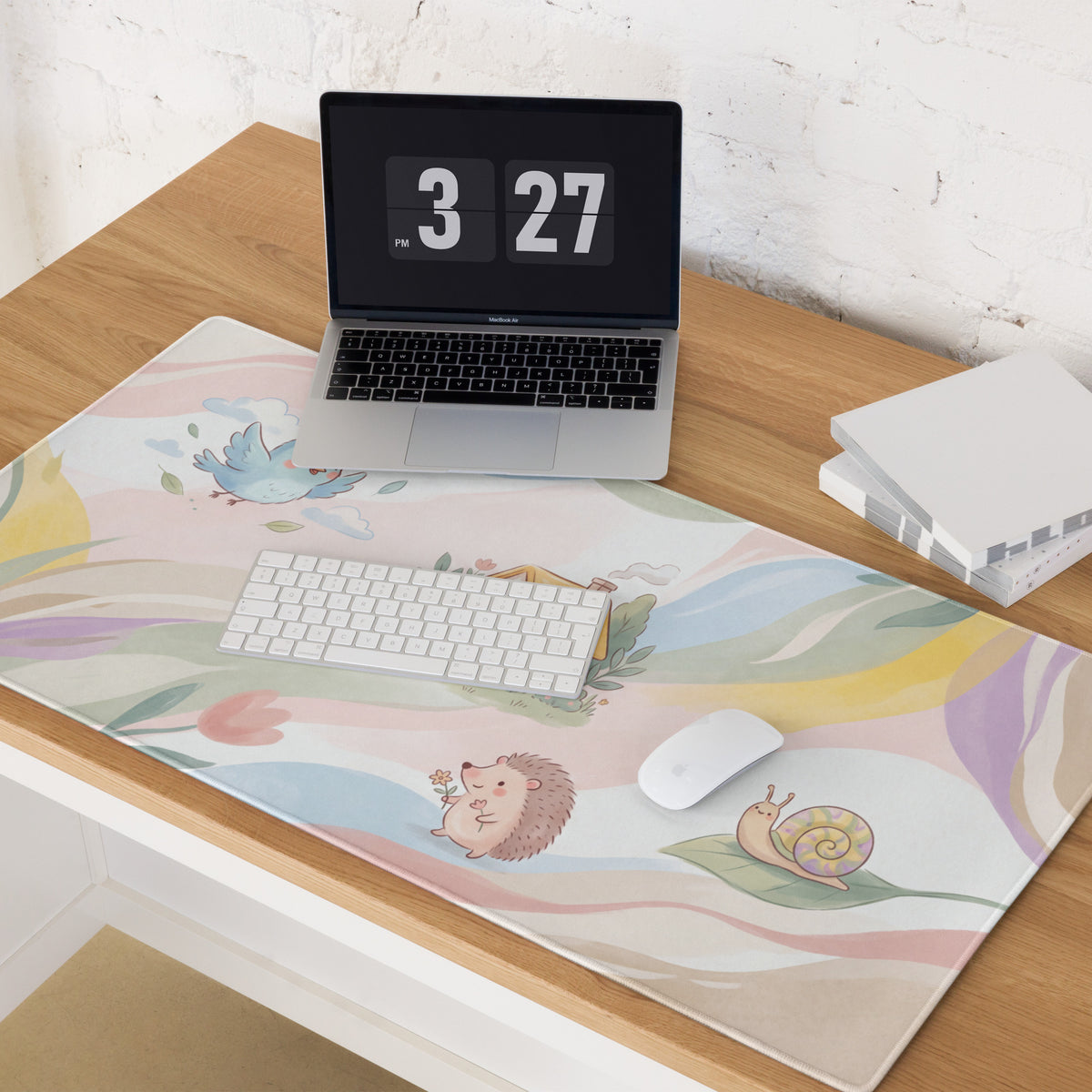 Pastel Rainbow Cute Gaming Mouse Pad With Cozy Scene