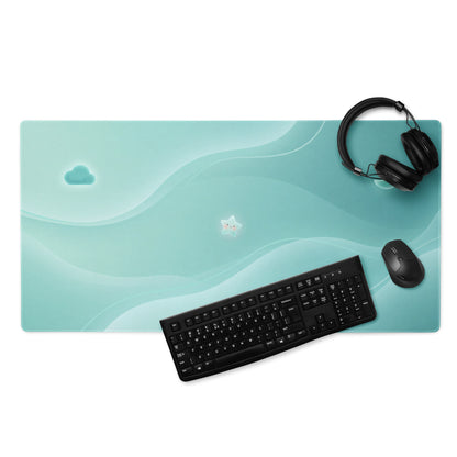 Pastel Teal Large Gaming Mouse Pad With Cute Cloud Moon Design