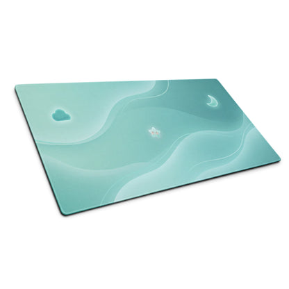 Pastel Teal Large Gaming Mouse Pad With Cute Cloud Moon Design