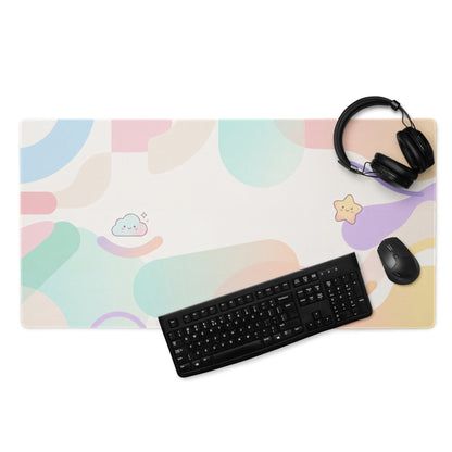Pastel Cute Gaming Mouse Pad With Rainbow Swirls And Clouds