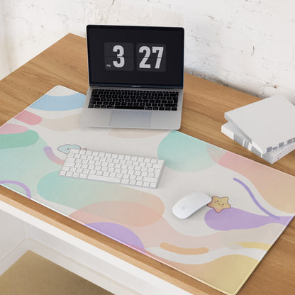 Pastel Cute Gaming Mouse Pad With Rainbow Swirls And Clouds