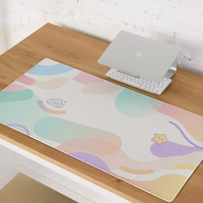 Pastel Cute Gaming Mouse Pad With Rainbow Swirls And Clouds