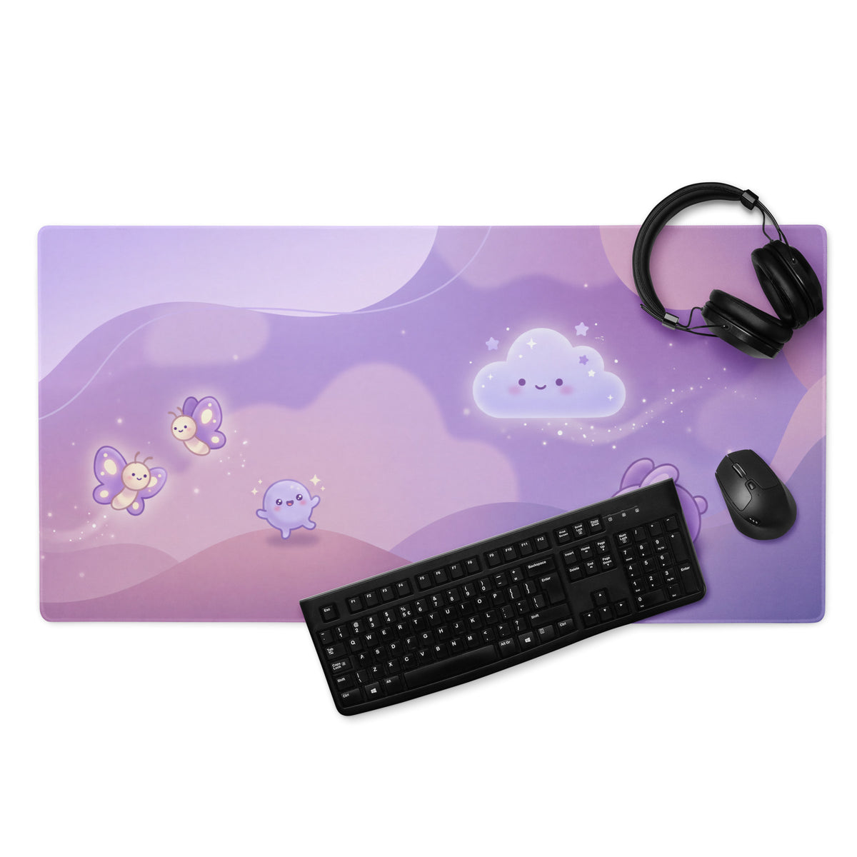 Lavender Galaxy Cute Mouse Pad With Clouds Butterflies