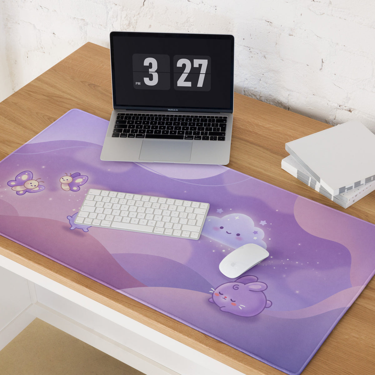 Lavender Galaxy Cute Mouse Pad With Clouds Butterflies