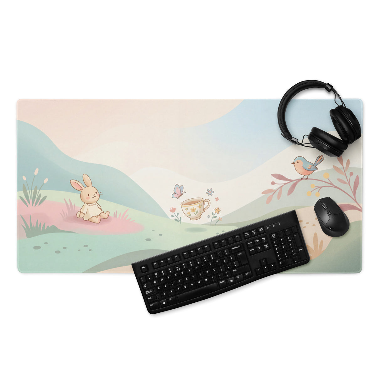 Pastel Cute Bunny Garden Mouse Pad