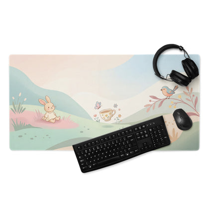 Pastel Cute Bunny Garden Mouse Pad