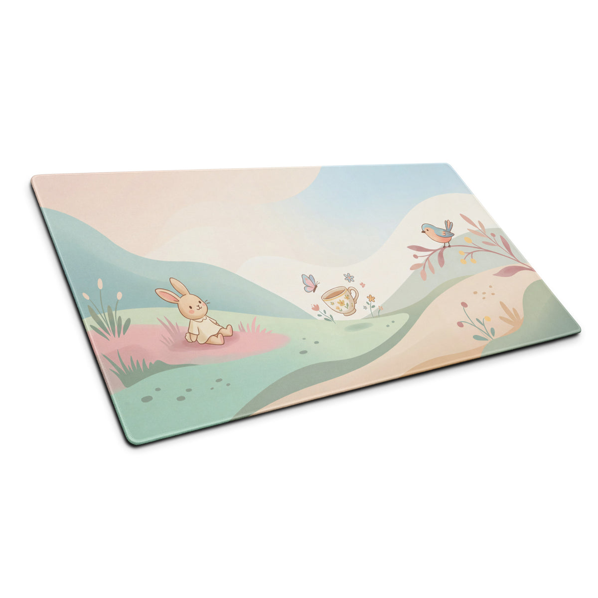 Pastel Cute Bunny Garden Mouse Pad