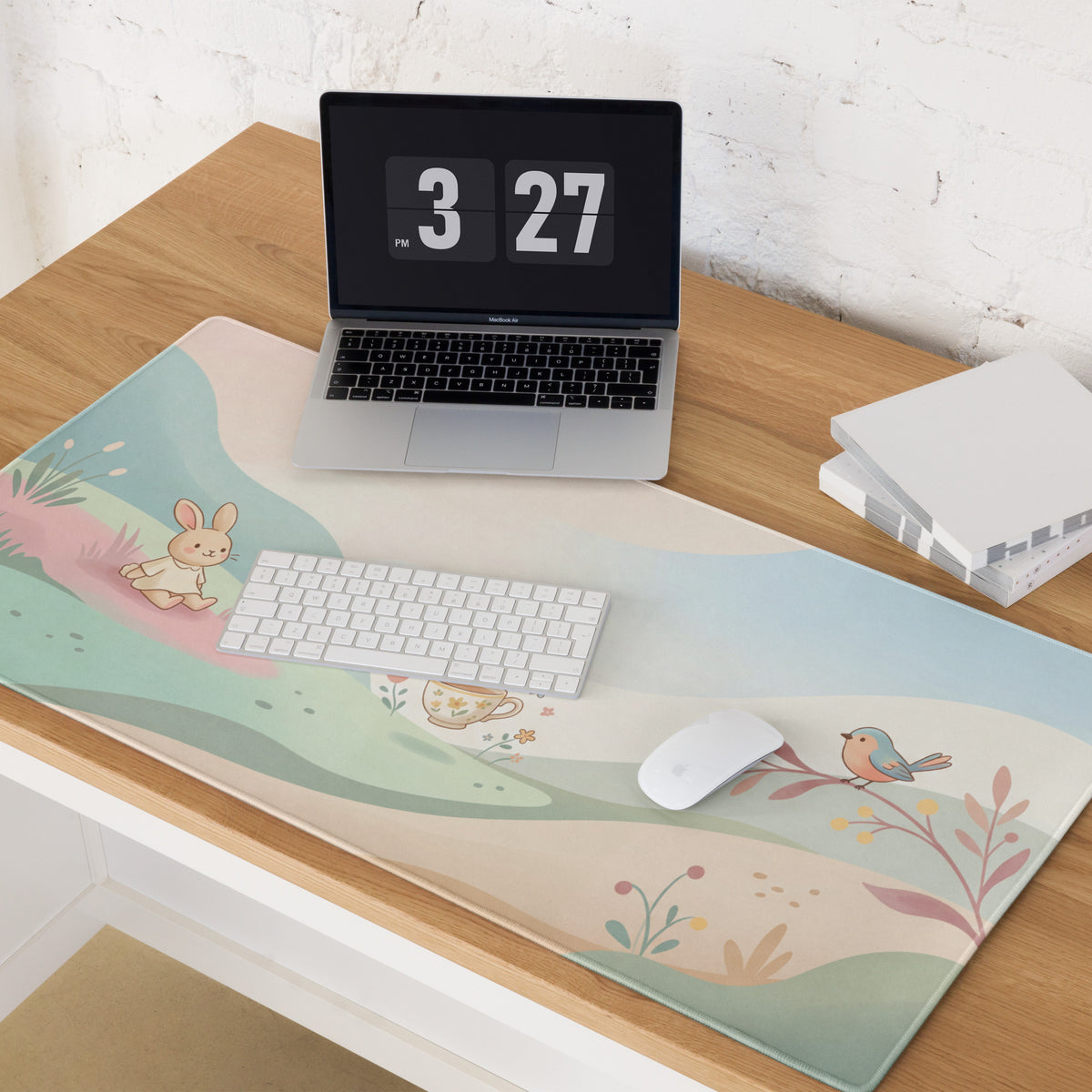 Pastel Cute Bunny Garden Mouse Pad