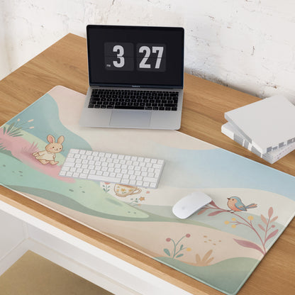 Pastel Cute Bunny Garden Mouse Pad