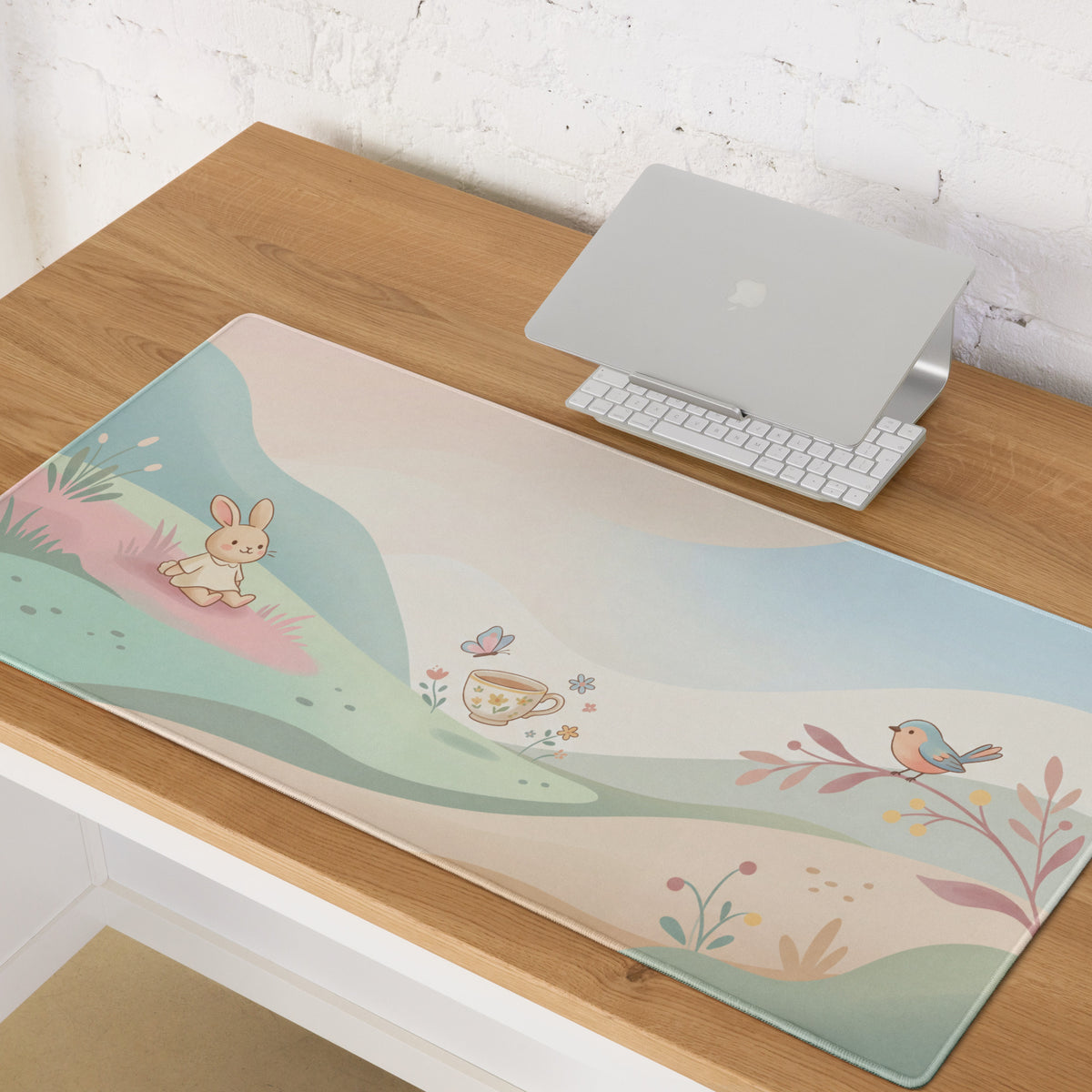 Pastel Cute Bunny Garden Mouse Pad