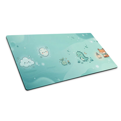 Cute Teal Galaxy Gaming Mouse Pad With Moon And Cloud Design