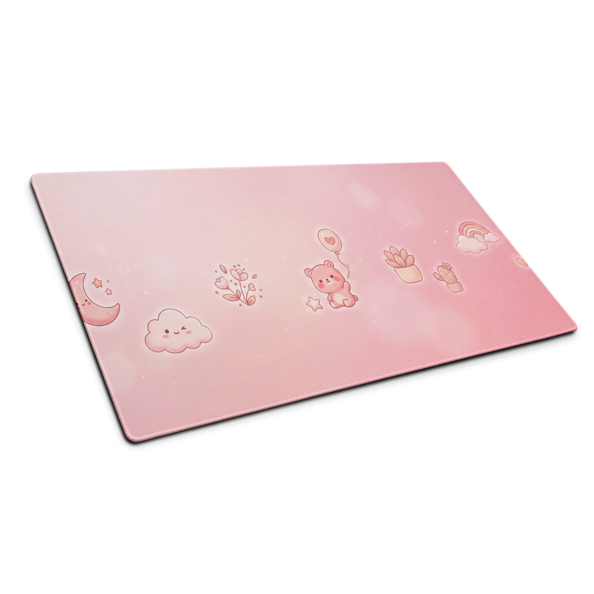 Pink Gaming Mouse Pad With Cute Bear Pattern & Flowers