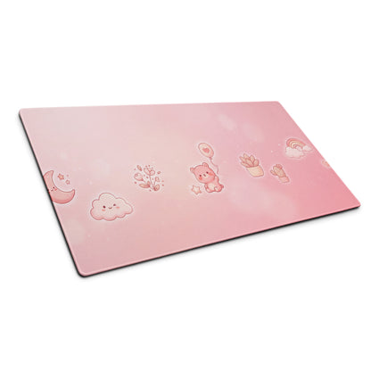 Pink Gaming Mouse Pad With Cute Bear Pattern & Flowers