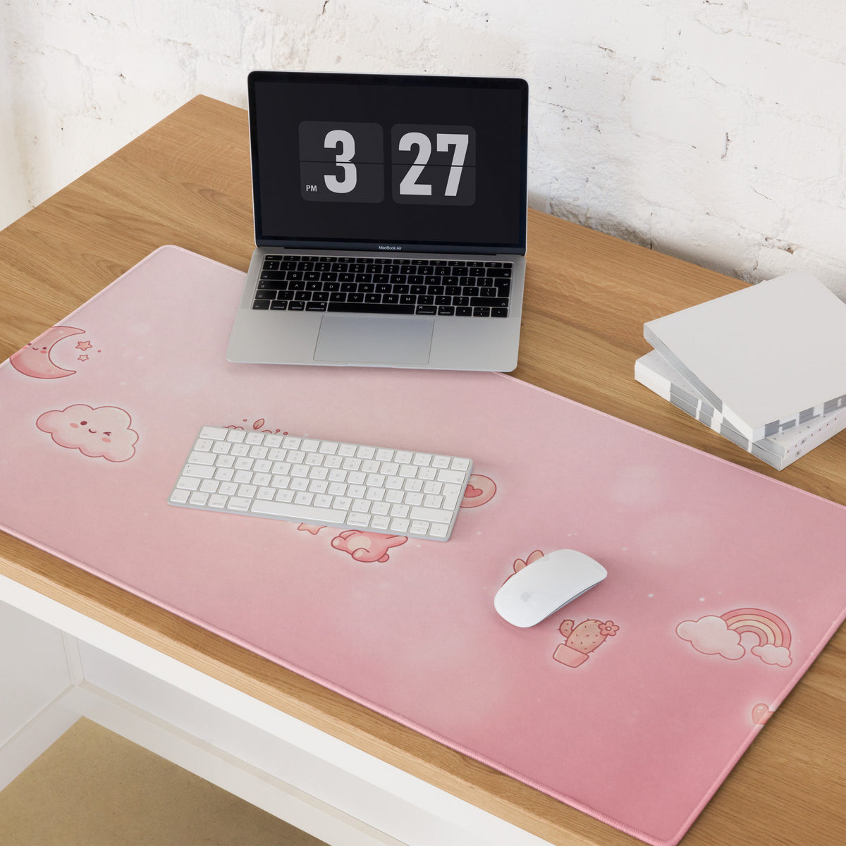 Pink Gaming Mouse Pad With Cute Bear Pattern & Flowers