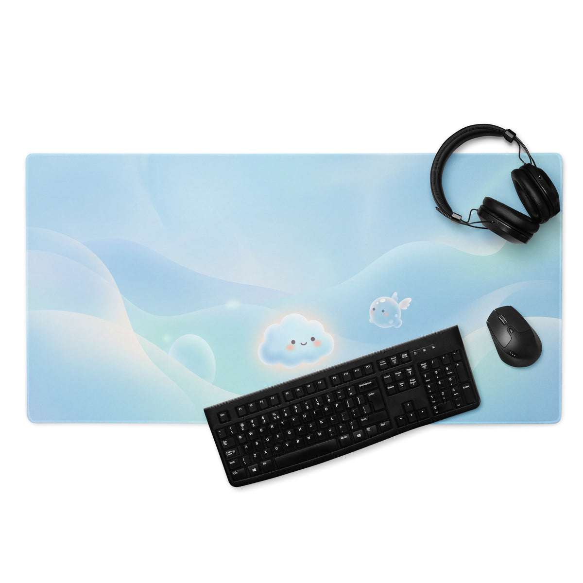 Cute Blue Cloud Gaming Mouse Pad with Pink Accents