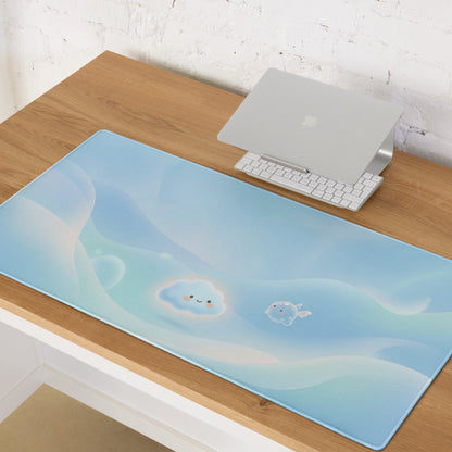 Cute Blue Cloud Gaming Mouse Pad with Pink Accents