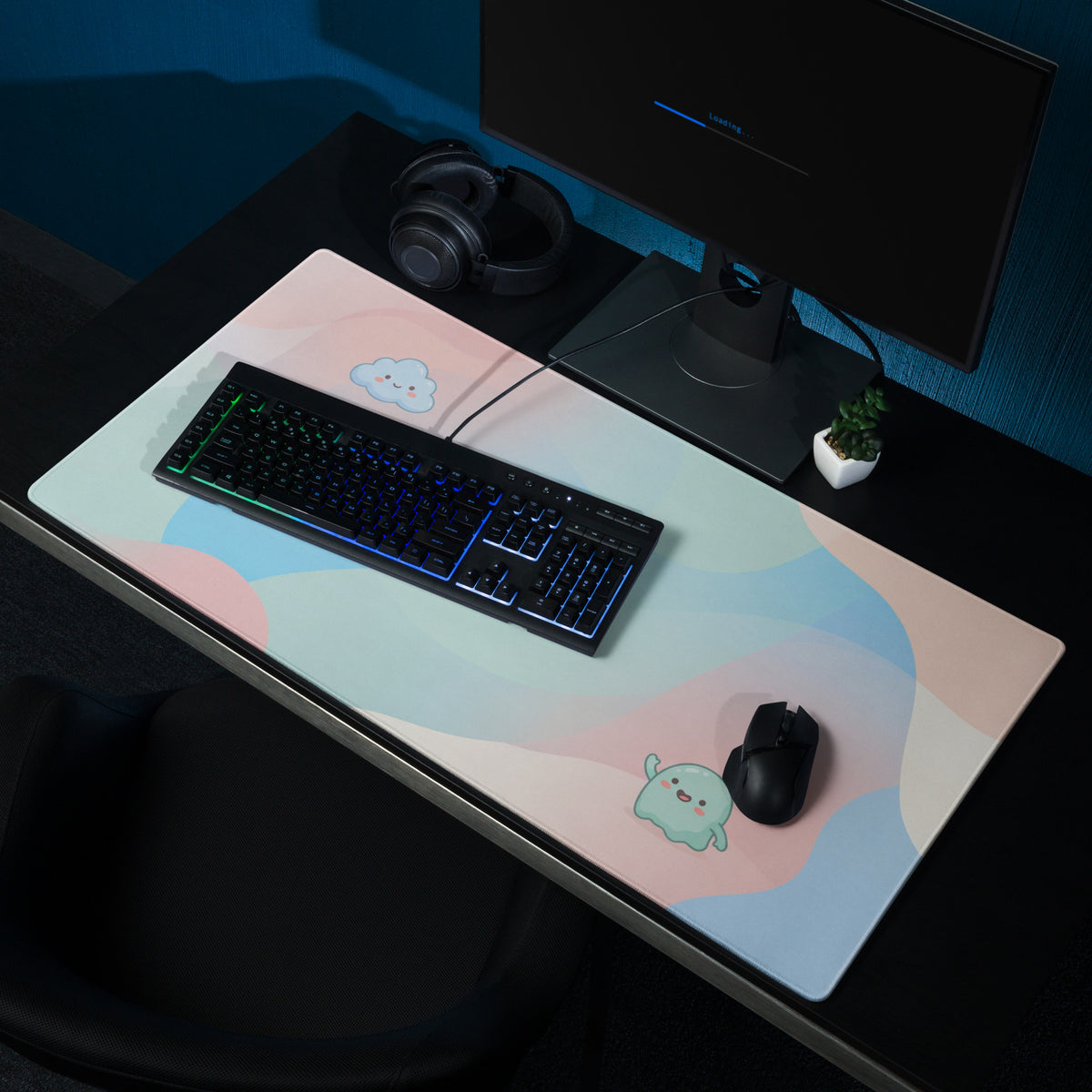 Pastel Cute Gaming Mouse Pad With Cloud Emoji Design