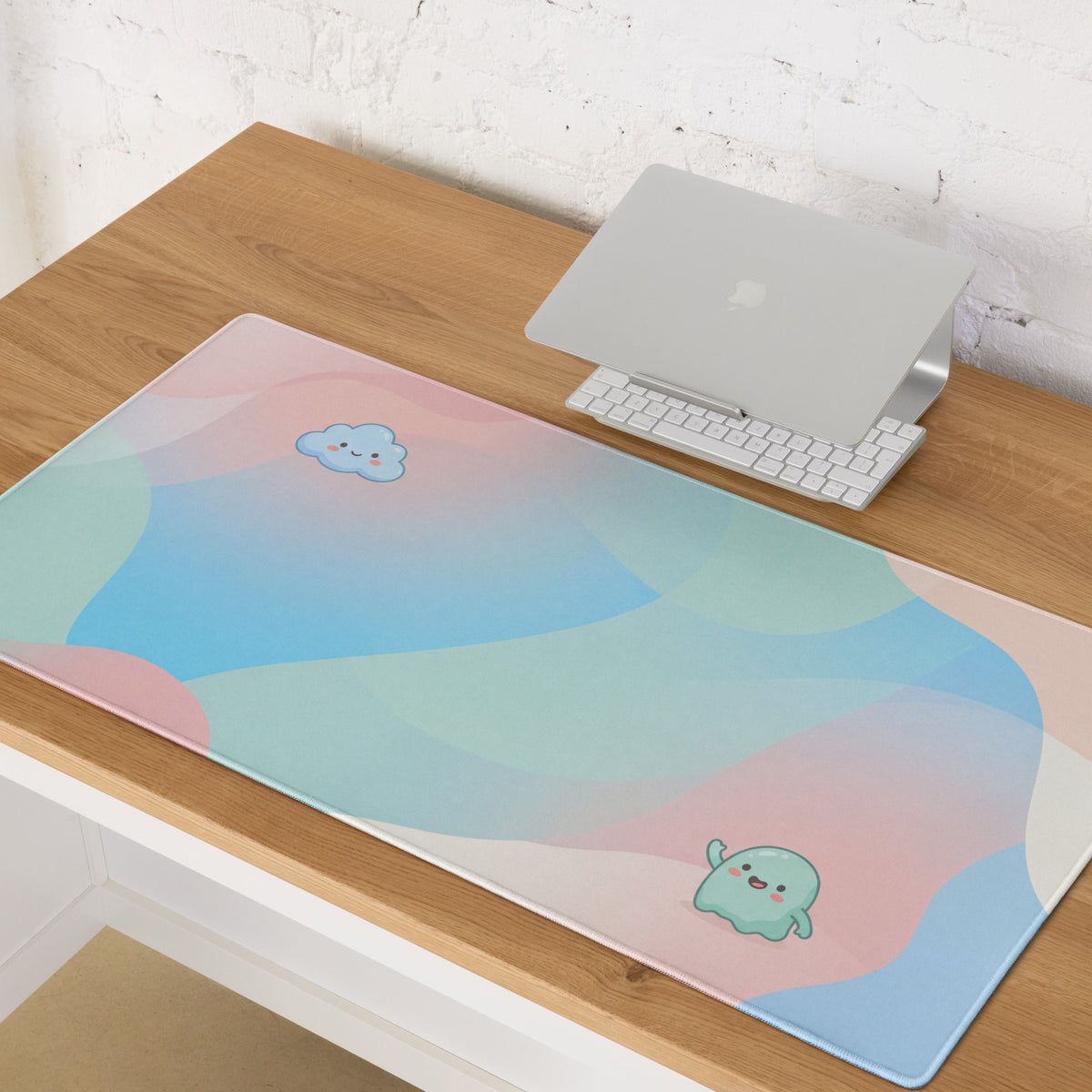Pastel Cute Gaming Mouse Pad With Cloud Emoji Design