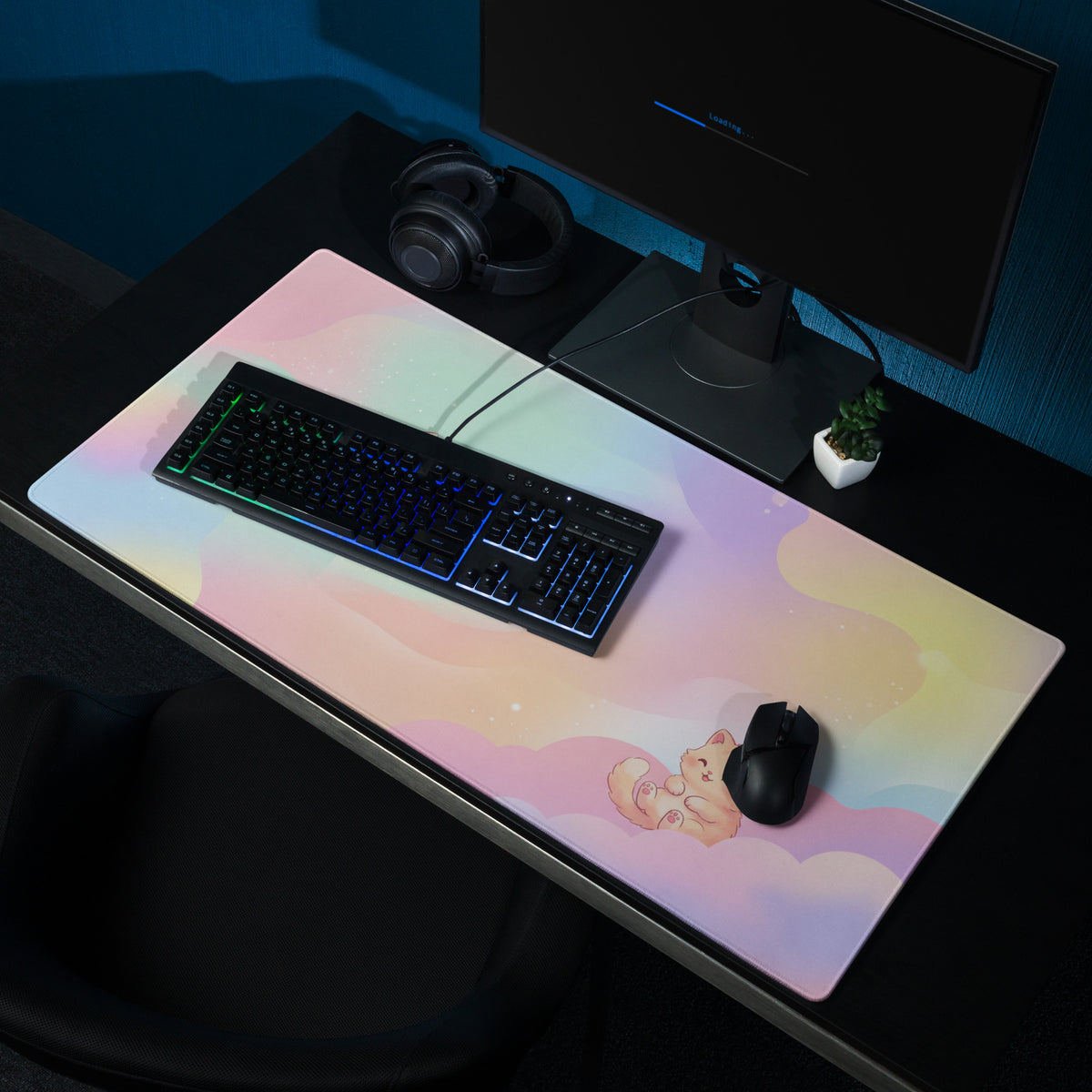 Pastel Rainbow Cute Kittens Gaming Mouse Pad