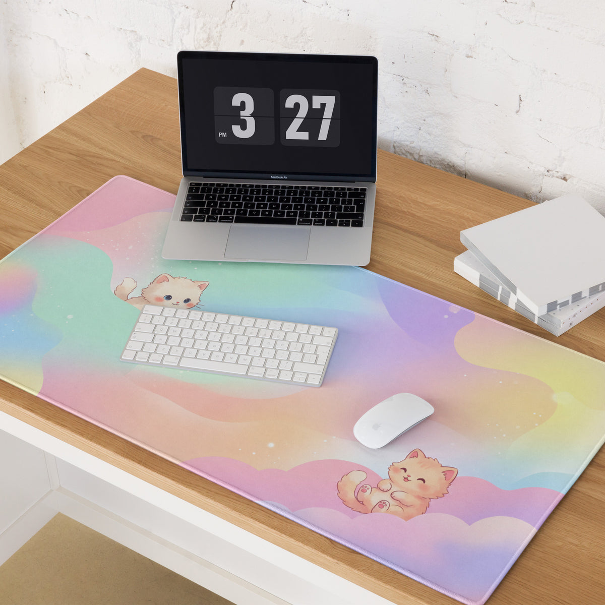 Pastel Rainbow Cute Kittens Gaming Mouse Pad