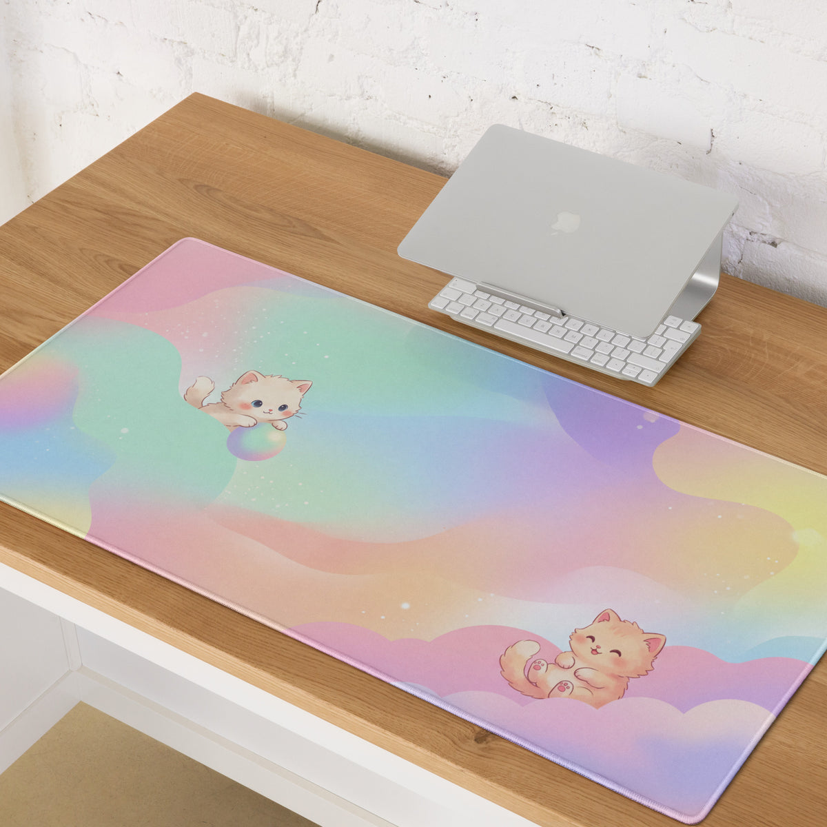 Pastel Rainbow Cute Kittens Gaming Mouse Pad