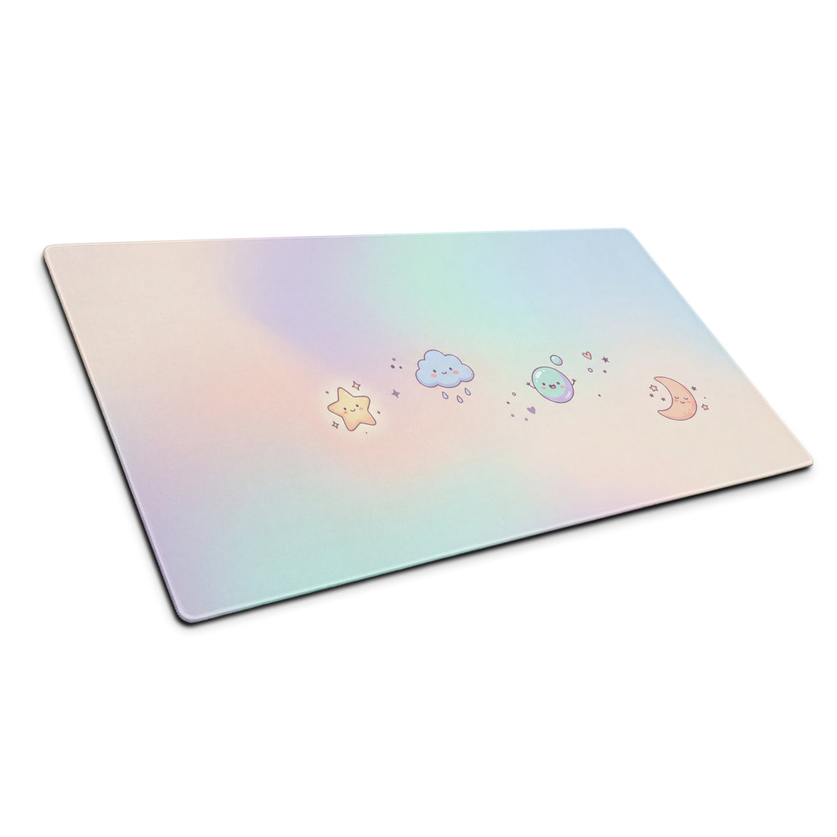 Pastel Cute Gaming Mouse Pad With Moon Stars Doodles