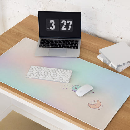 Pastel Cute Gaming Mouse Pad With Moon Stars Doodles